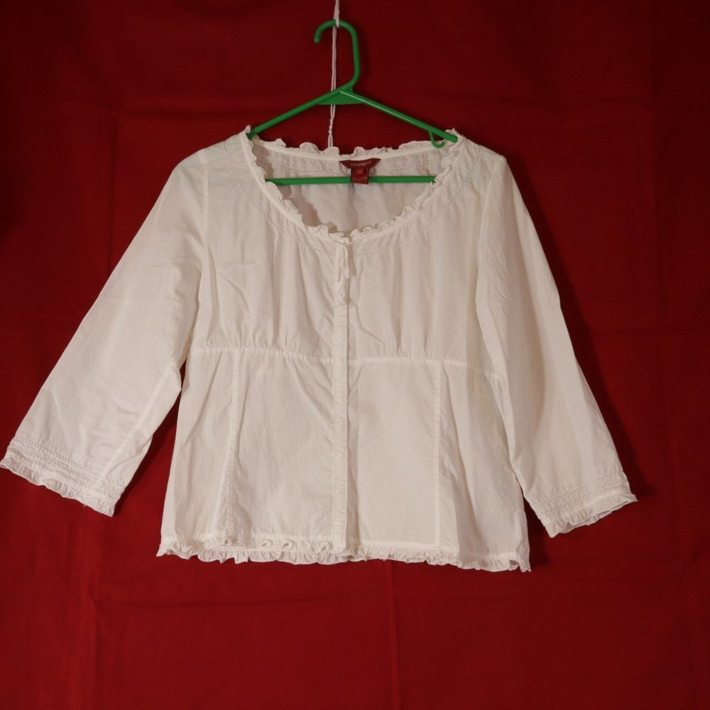 SUNDANCE CATALOG WHITE 100% COTTON 3/4 SLEEVE BLOUSE/TOP SIZE 10 BEAUTIFUL!